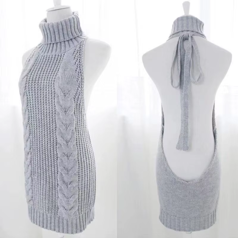 Femmes Sexy dos nu tricoté pull fille pulls robes érotique col roulé femmes haut pour femme épaules