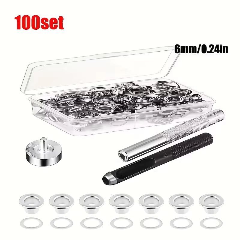 Kit d'outils à œillets en argent, 100 ensembles de 6mm 10mm 12mm 14mm de diamètre intérieur pour vêt