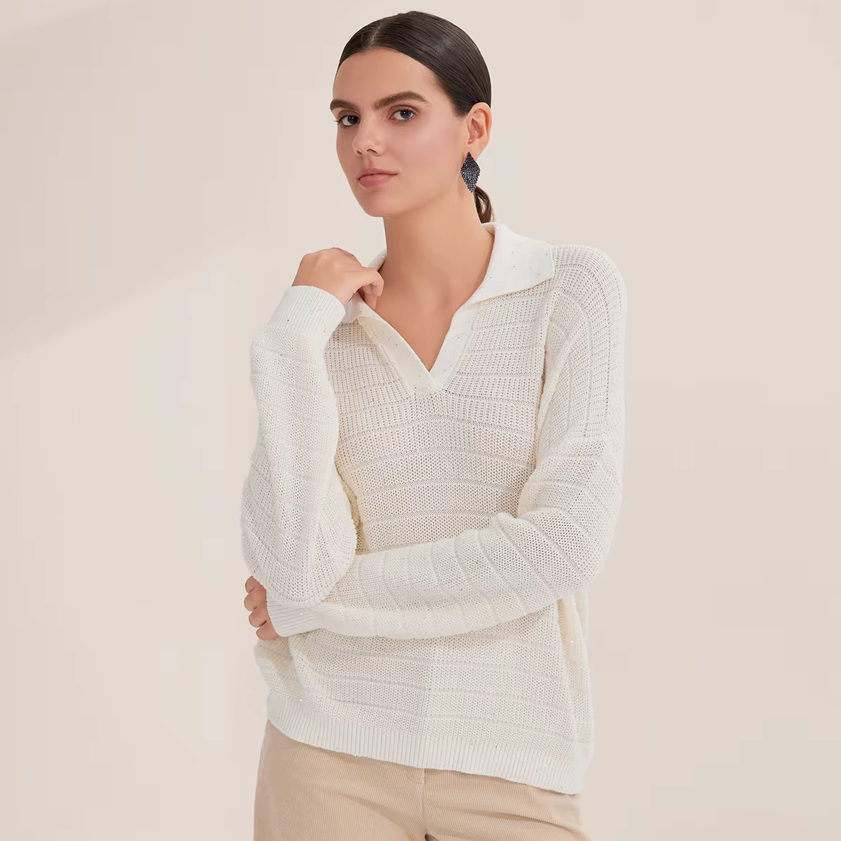 BY4521234 pull en tricot col en v pour femme pull à manches longues col en v automne, 100% coton