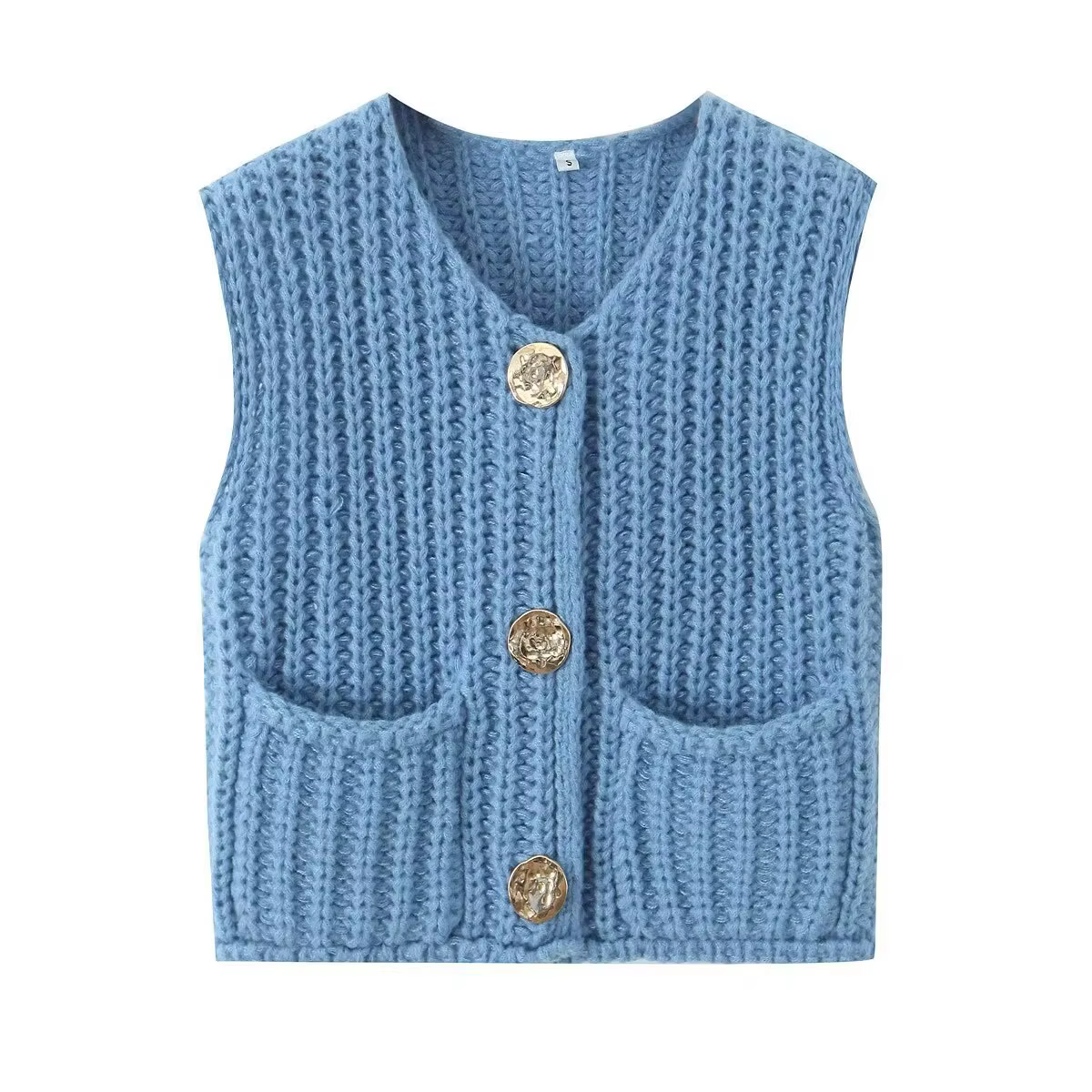 Gilet court tricoté 2026 – Nouvelle collection mode féminine transfrontalière 8014 – Couleur unie, c