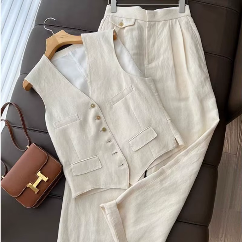 Ensemble 2 pièces élégant de style coréen pour femmes, veste décontractée et pantalon large, tenue d