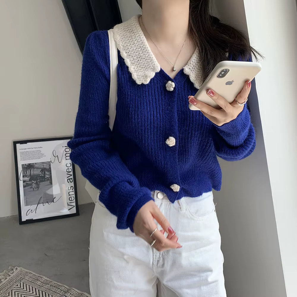 Chandails recadrés Crochet hiver 2025 tendance Vintage pull hauts cachemire col en V Cardigans femme