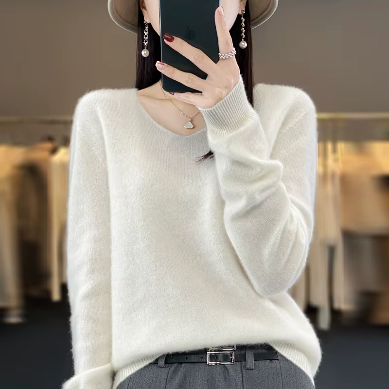 100% laine mérinos pure V - neck automne hiver pull Corée de la mode nouveau pull en cachemire doux