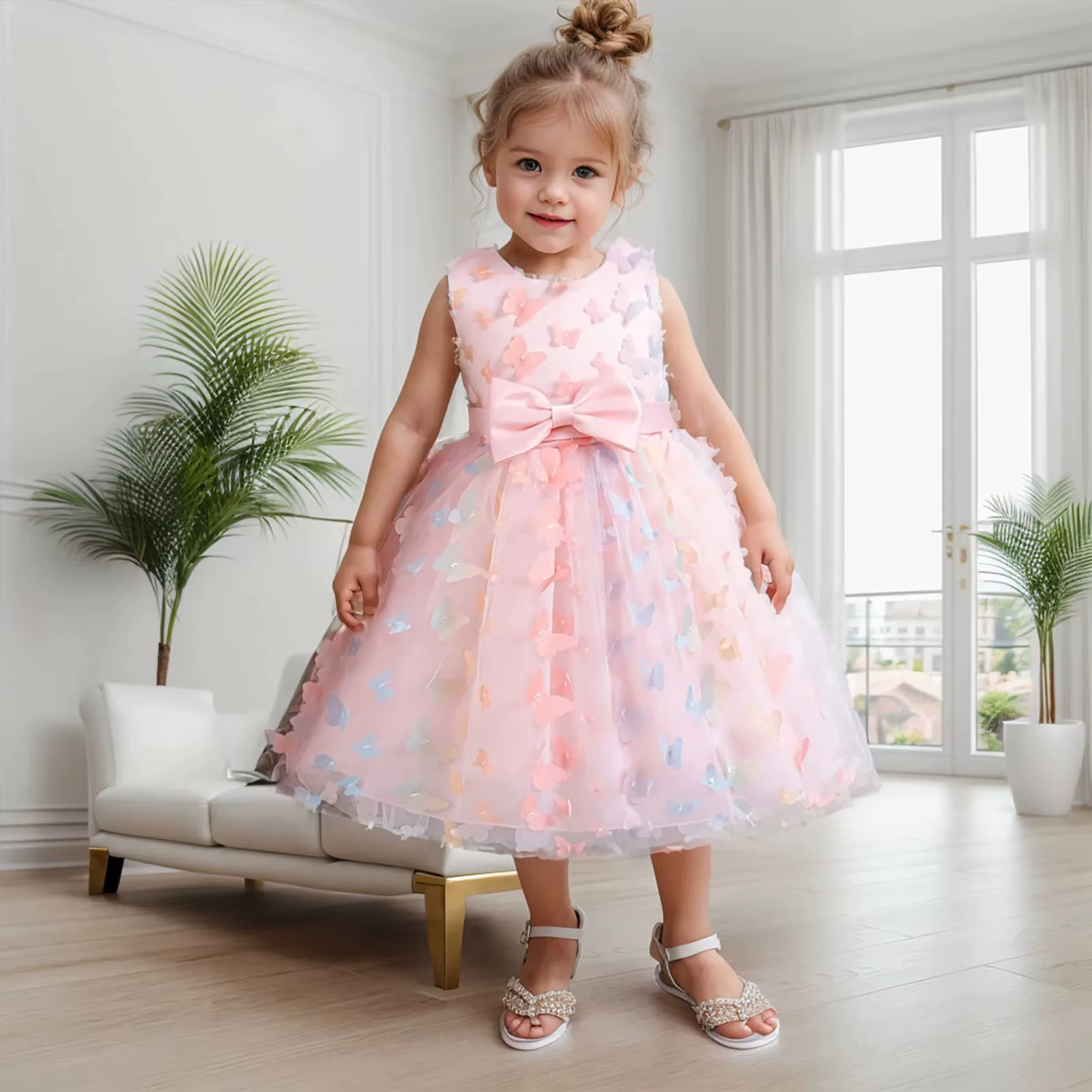 Robe sans manches pour filles, Costume de princesse avec petit nœud, tenue de fête d'anniversaire po