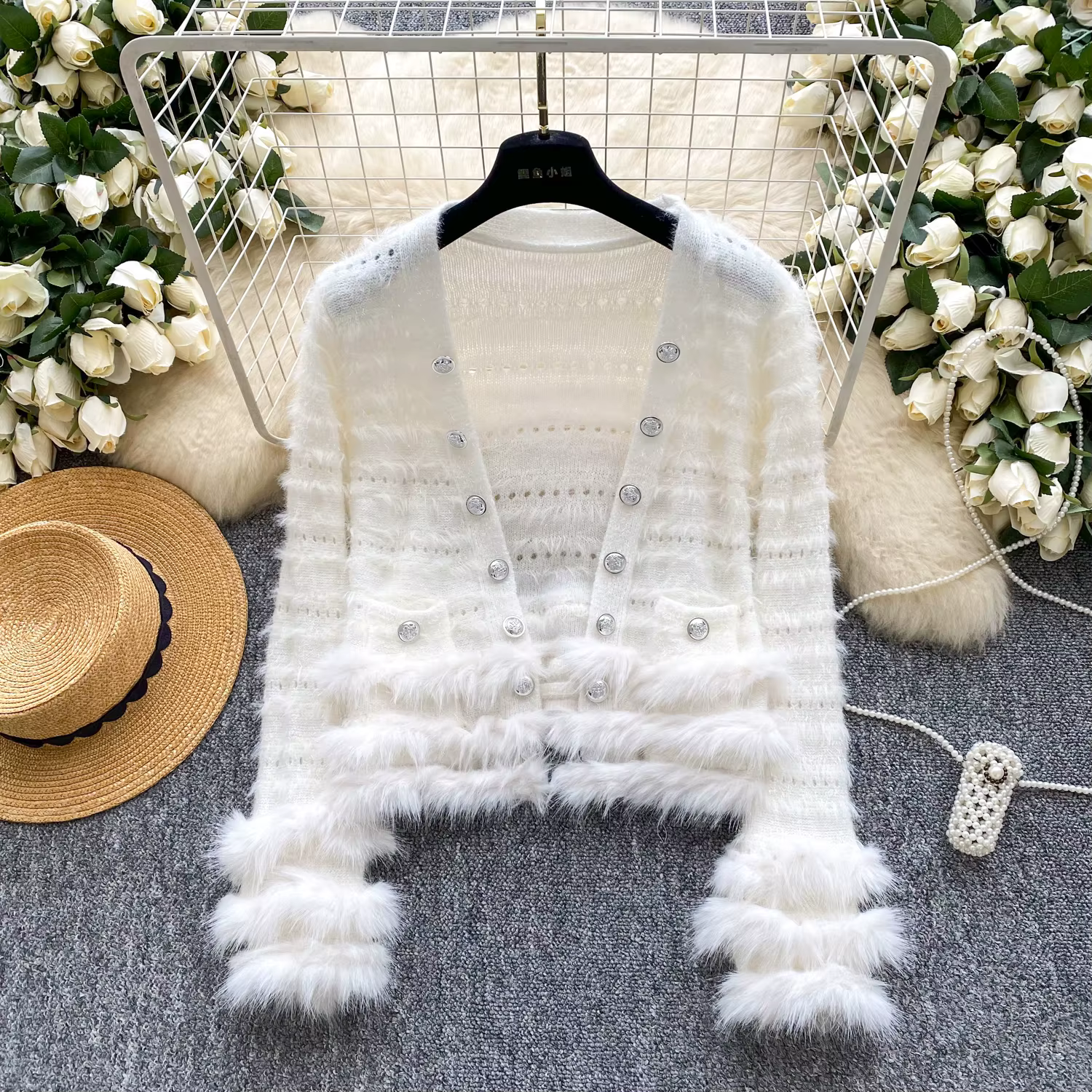 Foamlina 2025 automne hiver fourrure pull Cardigan pour femmes élégant solide à manches longues bout