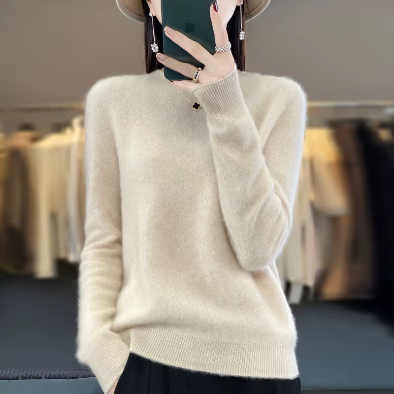 Pull en cachemire à col rond pour femme, pull chaud, haut en laine mérinos, mode automne et hiver, n