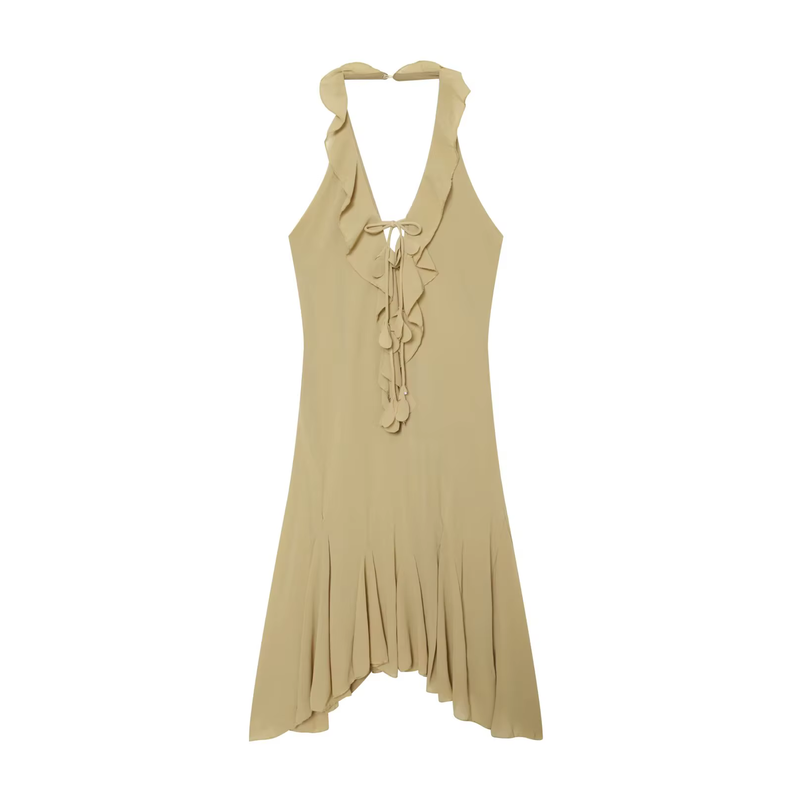 Robe décontractée pour femme à col halter et volants, nouvelle collection été 2026, col en V, ourlet