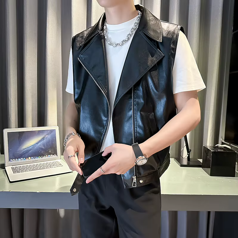 Gilet en cuir Pu pour hommes, Streetwear tendance, veste de motard, gilet de moto, Style Hip Hop, Cl