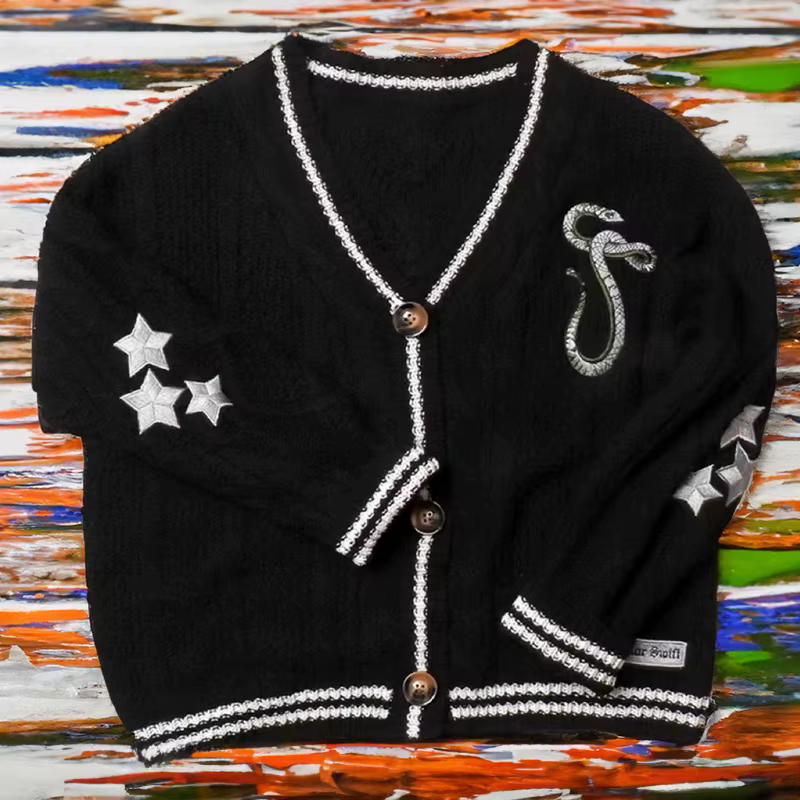 Evermore Cardigan Taylor Version vigne verte brodé boutonné câble tricot pull femmes automne hiver t