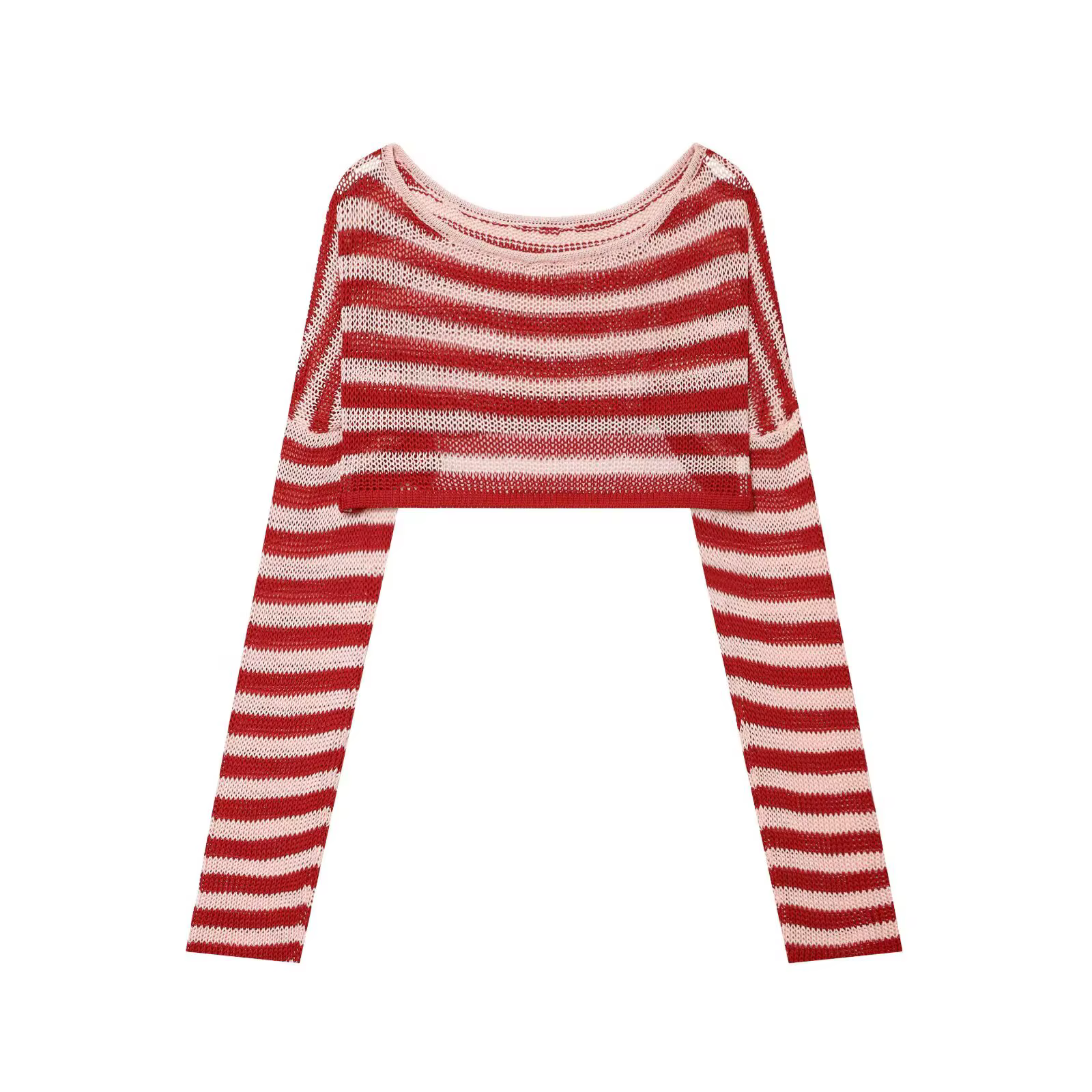 HH Fashion – Nouveau pull court en maille rayée pour femme, col bateau, manches longues amples, déco