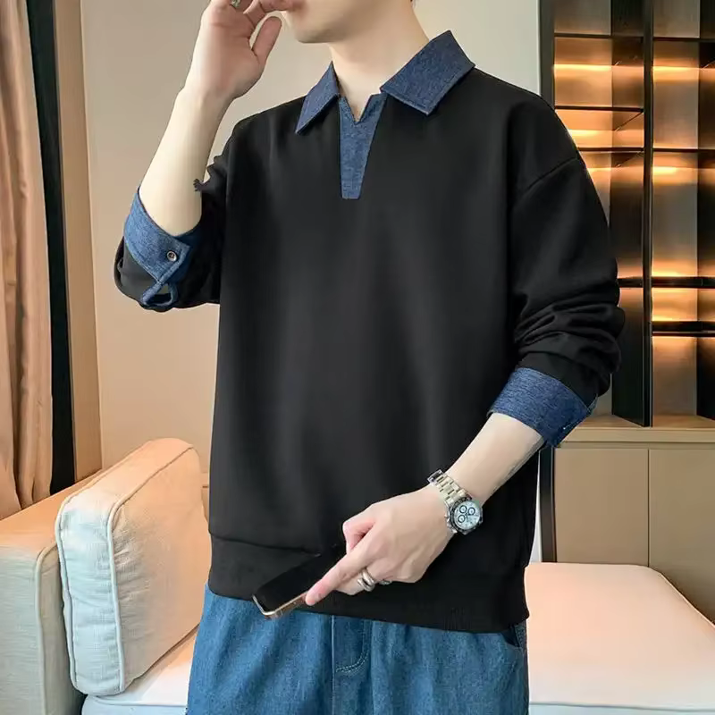 Sweat-shirt à manches longues pour hommes, deux pièces tendance, ample, nouveau Style, beaux hauts d