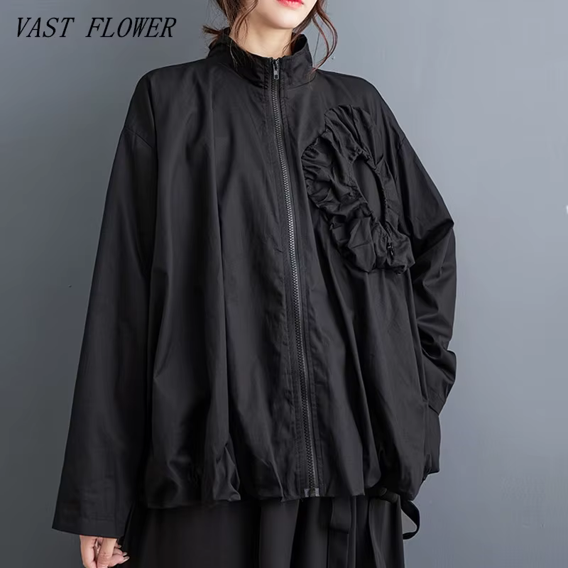 Vestes oversize vintage en coton noir pour femmes, décontractées et amples, pour le printemps et l'a