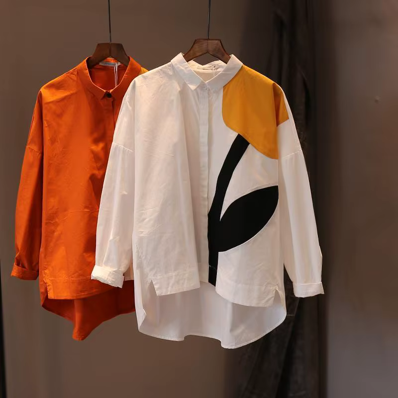 Chemise blanche à manches longues pour femmes, chemisiers College de fleurs, vêtements en Y élégants
