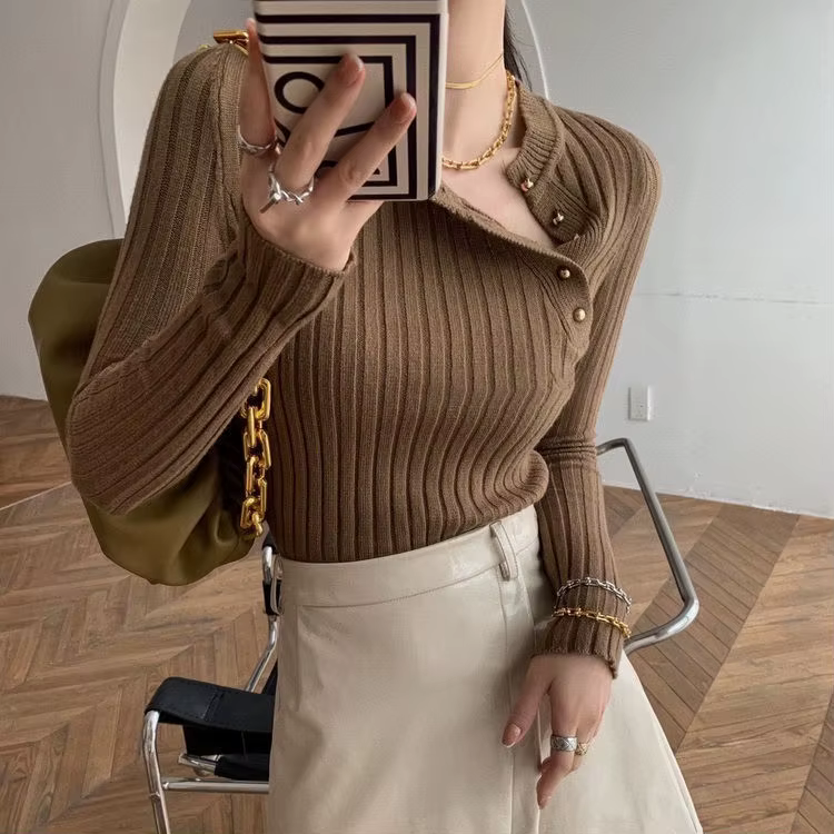 Chandails tricotés pour femmes de haute qualité 2025 tendance pull femme pull Vintage marron rayé re