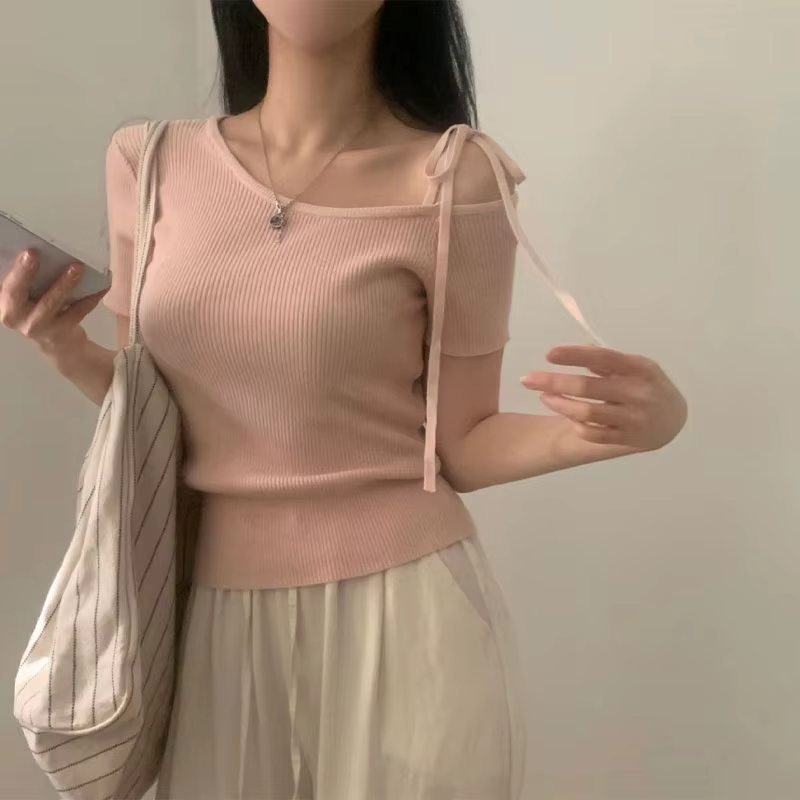 Vêtements pour femmes, pulls à col incliné, élégants, épaules dénudées, cordon de serrage, décontrac