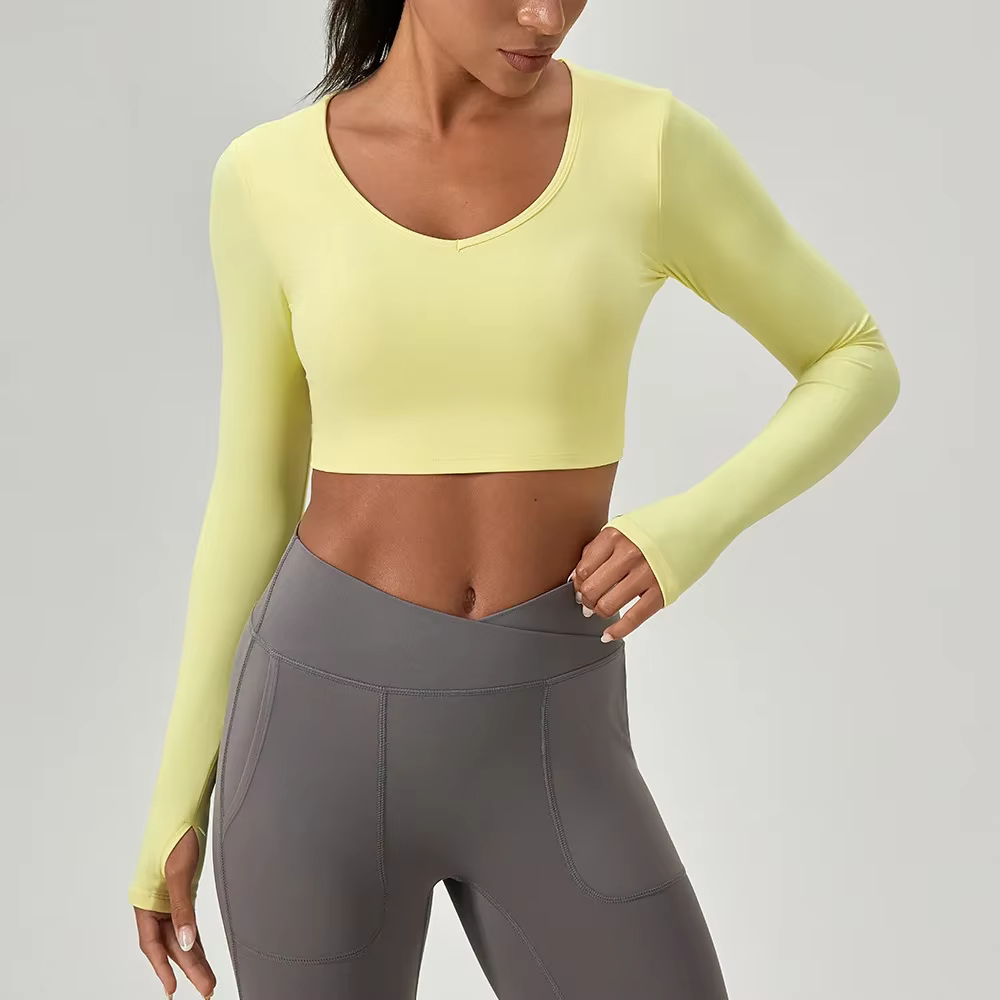 Vêtements de Yoga pour femmes, chemise serrée à manches longues avec coussinets de poitrine, beau do