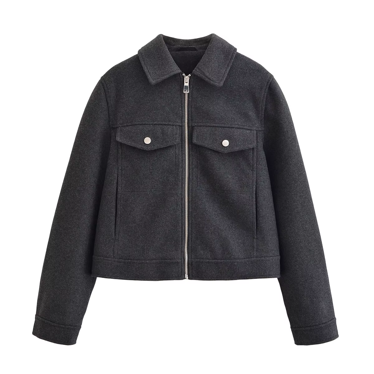 Manteau en laine à col polo tendance pour femme, avec poches zippées décoratives, style urbain, mi-l
