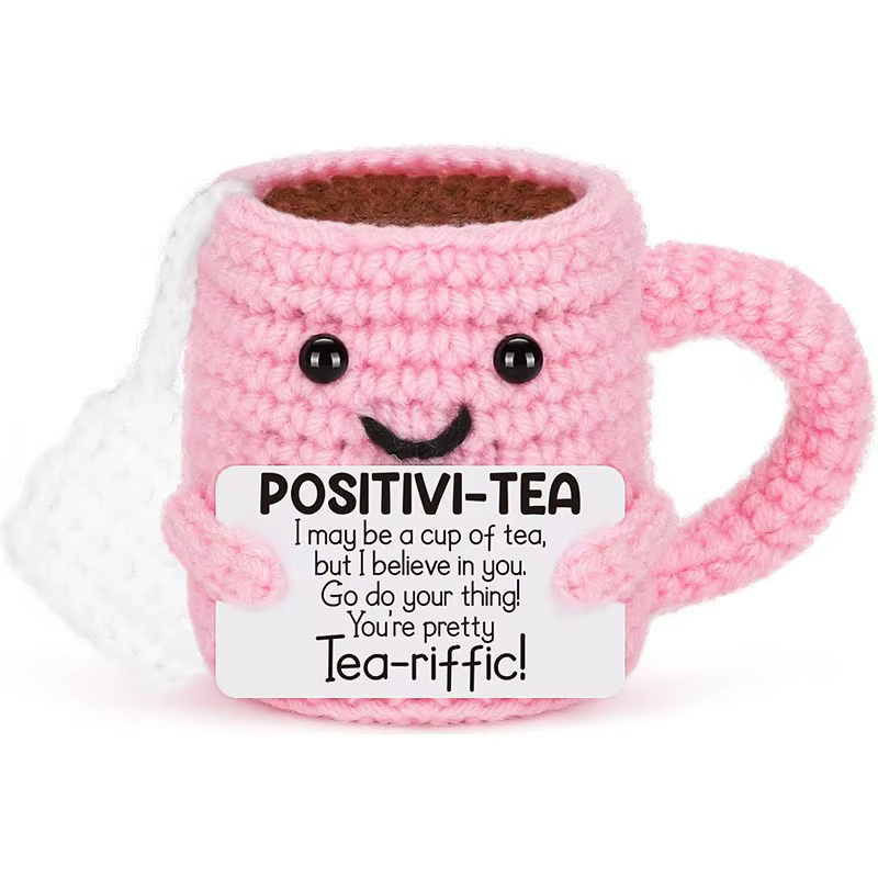 Poupée de café au Crochet drôle, Support émotionnel, avec carte, ornement de bureau, poupées de café