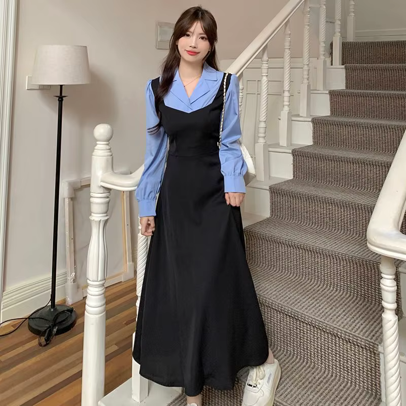 Robe de soirée élégante à manches longues pour femmes, col de costume, luxe, ample, ligne A, épaisse