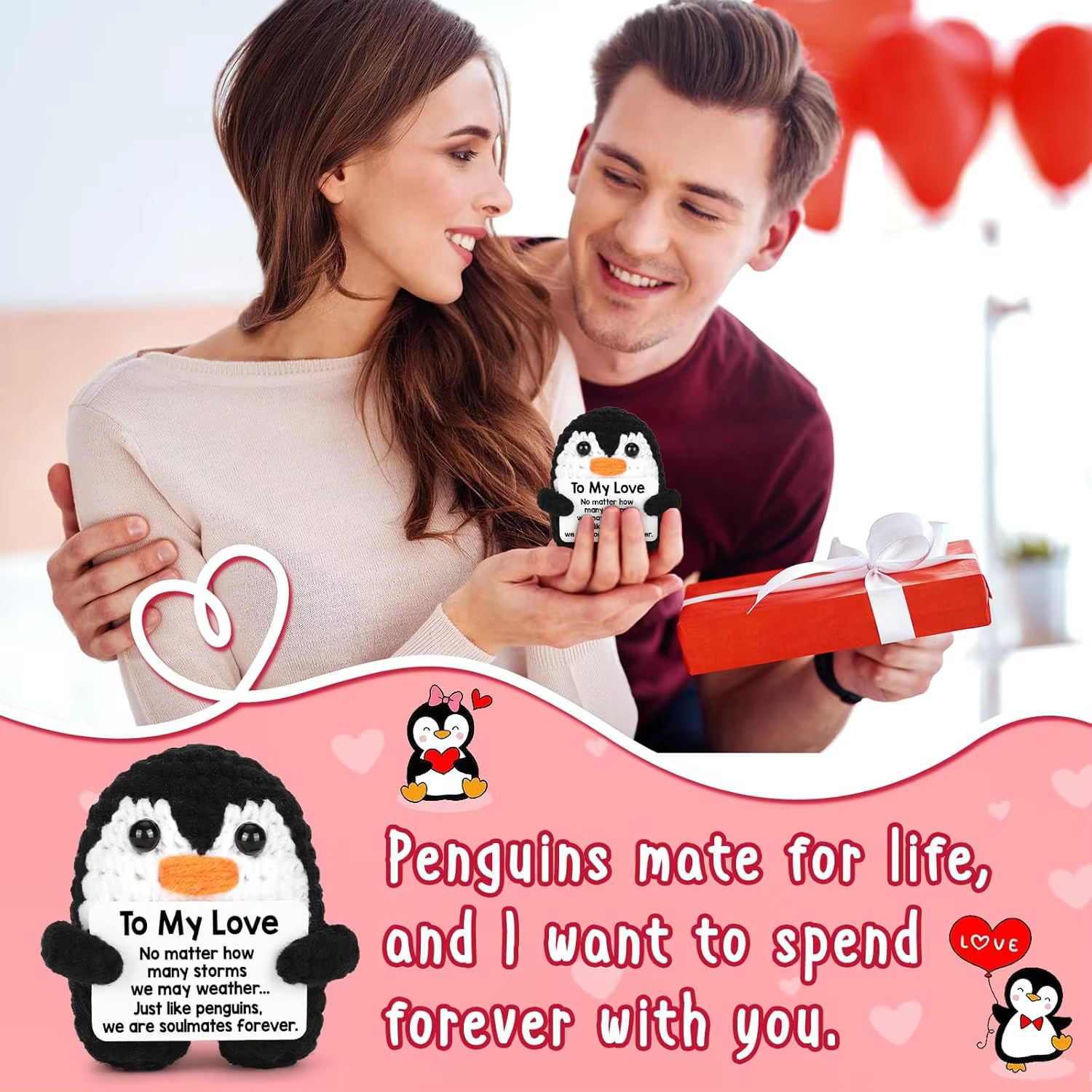 Cadeaux pour lui son petit ami petite amie anniversaire Noël, à mon amour pingouin au crochet fait à la main je t'aime cadeau pour couple femme