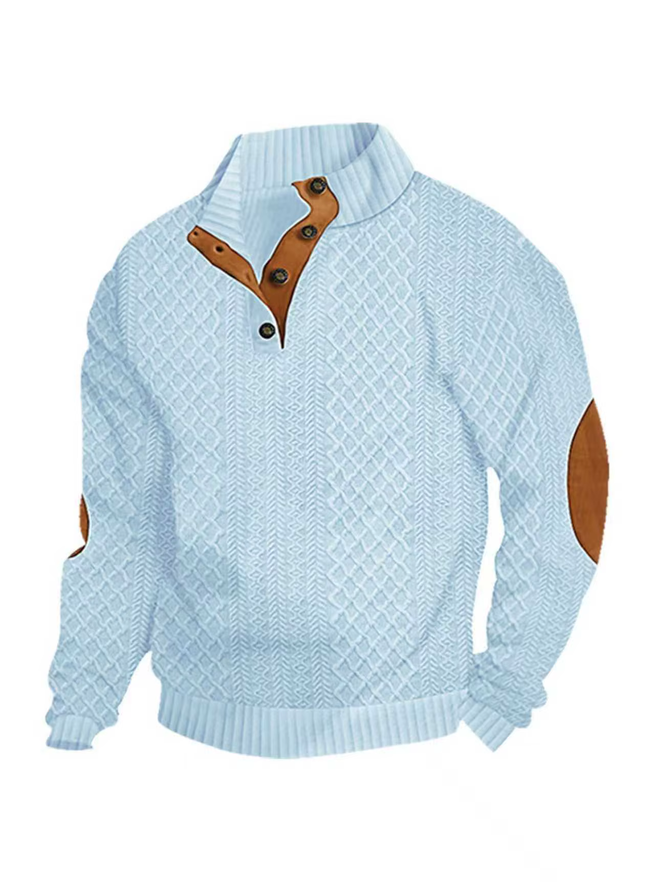 Vêtements pour hommes printemps-automne - Pull jacquard à col montant et manches longues pour homme, décontracté, pour l'extérieur, avec broderie