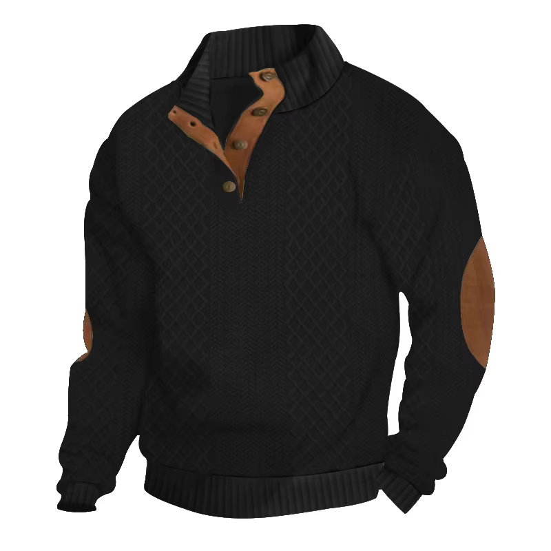 Vêtements pour hommes printemps-automne - Pull jacquard à col montant et manches longues pour homme, décontracté, pour l'extérieur, avec broderie