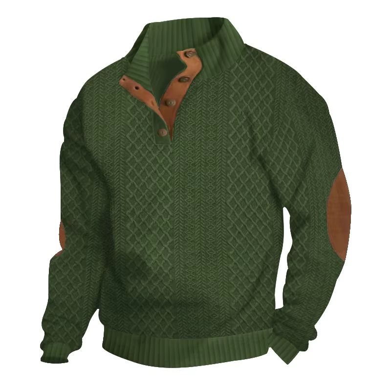 Vêtements pour hommes printemps-automne - Pull jacquard à col montant et manches longues pour homme, décontracté, pour l'extérieur, avec broderie