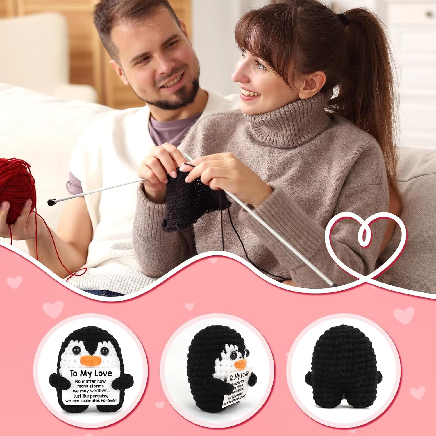 Cadeaux pour lui son petit ami petite amie anniversaire Noël, à mon amour pingouin au crochet fait à la main je t'aime cadeau pour couple femme