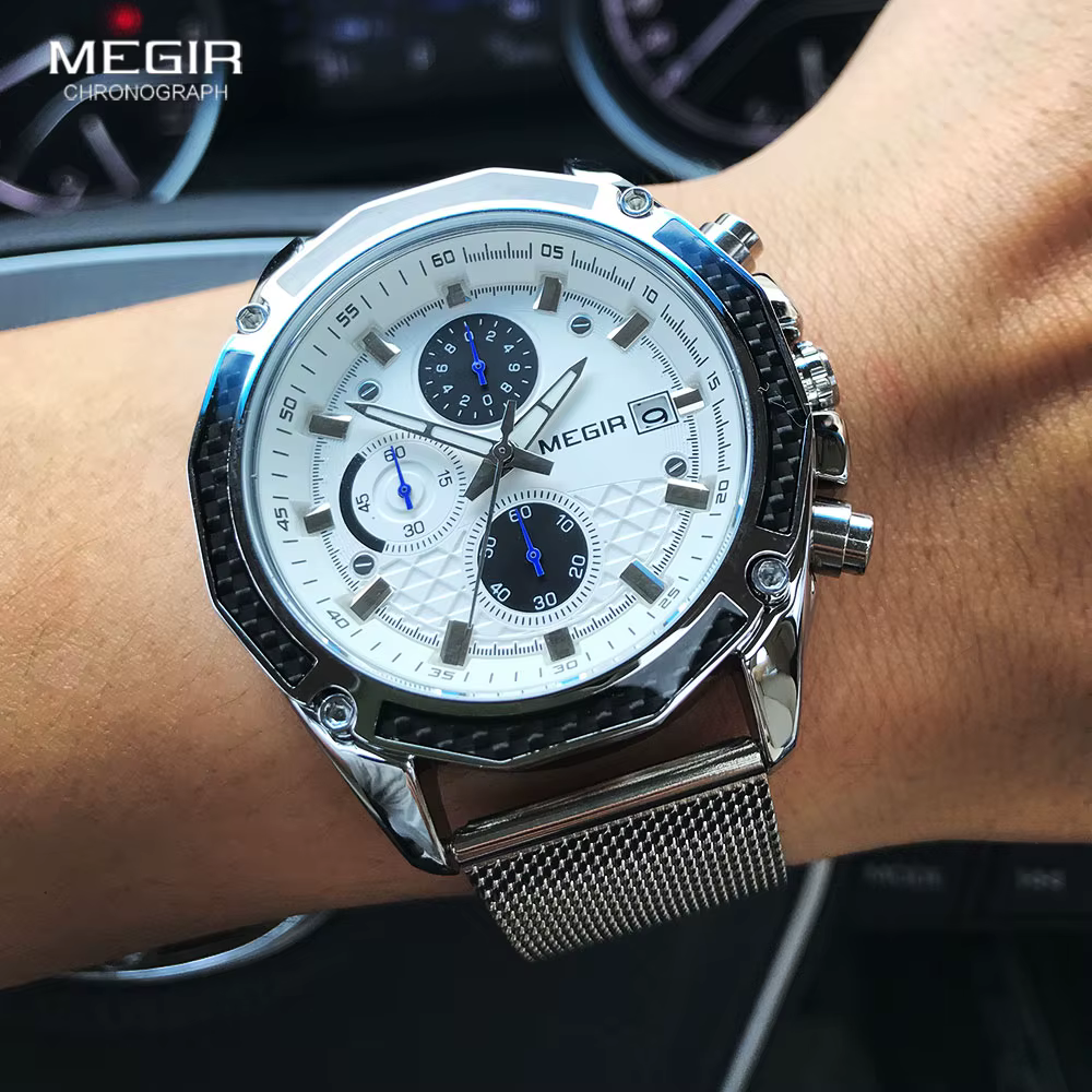 MEGIR – montre de luxe à Quartz pour hommes, chronographe, étanche, bracelet en maille, Sport militaire décontracté, 2020