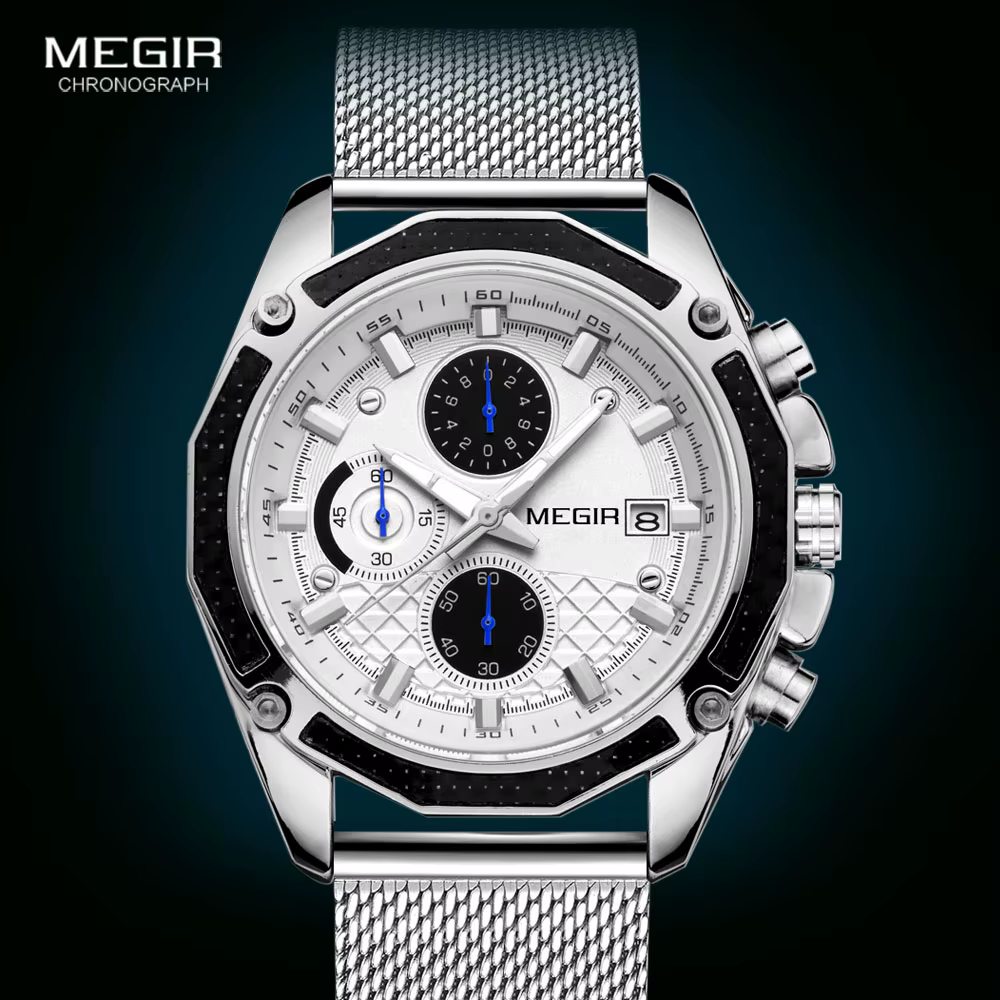 MEGIR – montre de luxe à Quartz pour hommes, chronographe, étanche, bracelet en maille, Sport militaire décontracté, 2020