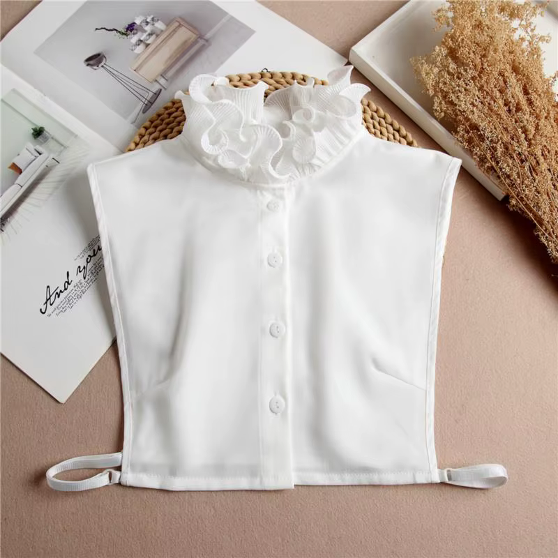 Faux col en mousseline de soie pour femme, manches en coton, chemise amovible, chemisier à revers, haut, décor, mode