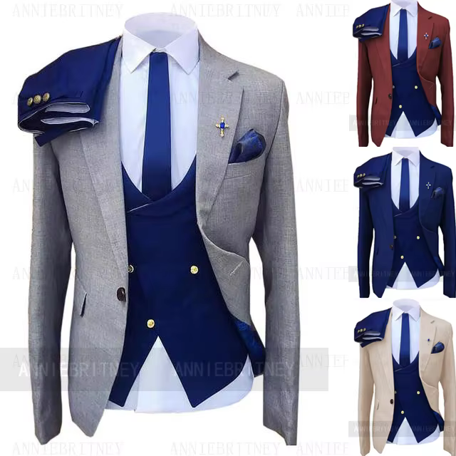 Costume de mariage pour homme gris, veste bleue, pantalon, sur mesure, grandes tailles, smoking formel, trajes de hombre, costume homme, 턱시도