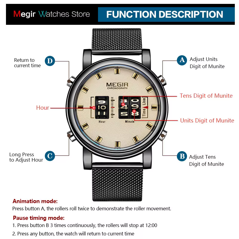 MEGIR 2020 nouvelles montres de luxe hommes Sport militaire rouleau pointeur montre à Quartz homme mode acier inoxydable maille bracelet montre-bracelet