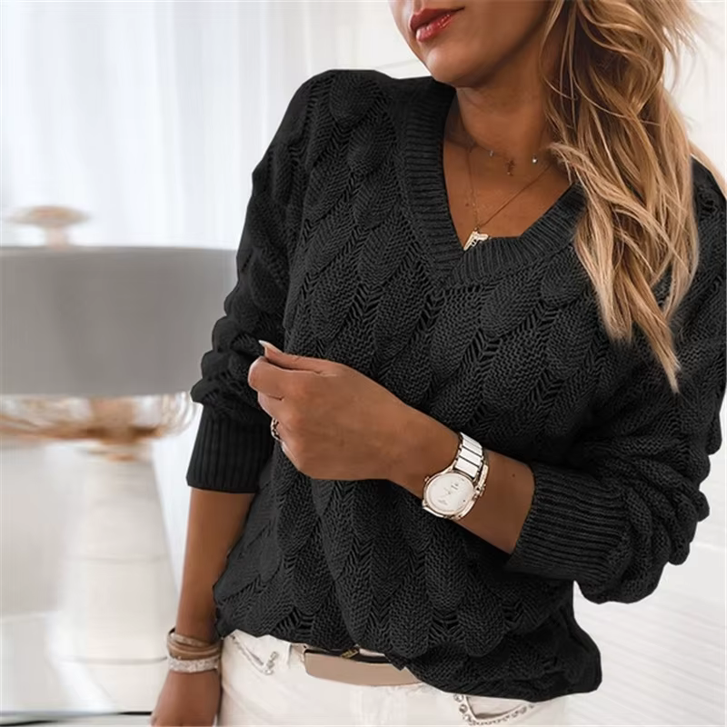 Pull à col en V surdimensionné acrylique épais léger pour femmes, polyvalent pour toutes les saisons, style décontracté, confortable et élégant