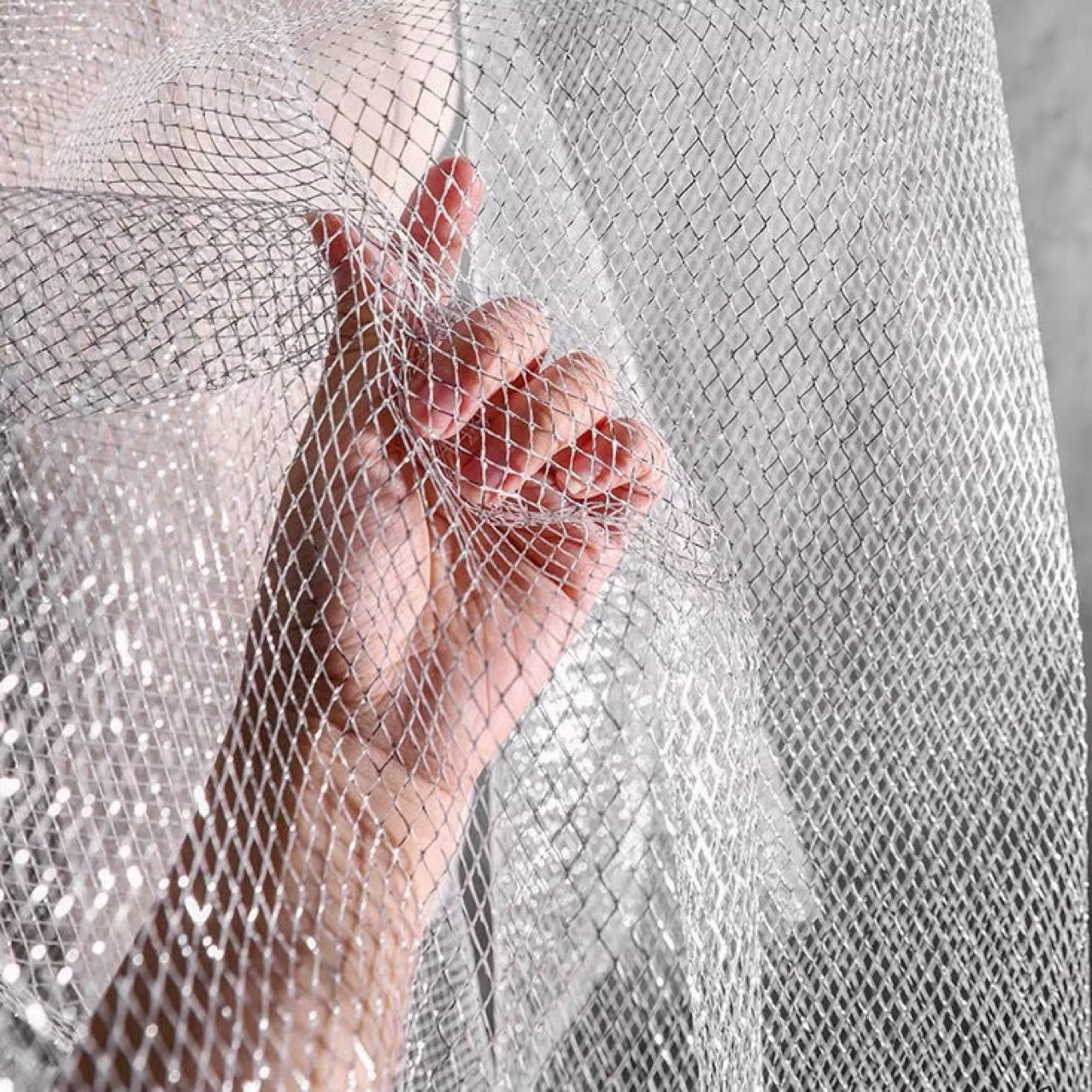 Demi-cour Tulle dur maille tissu Transparent Plaid filet tissu or argent vêtements maille tissu bricolage couture