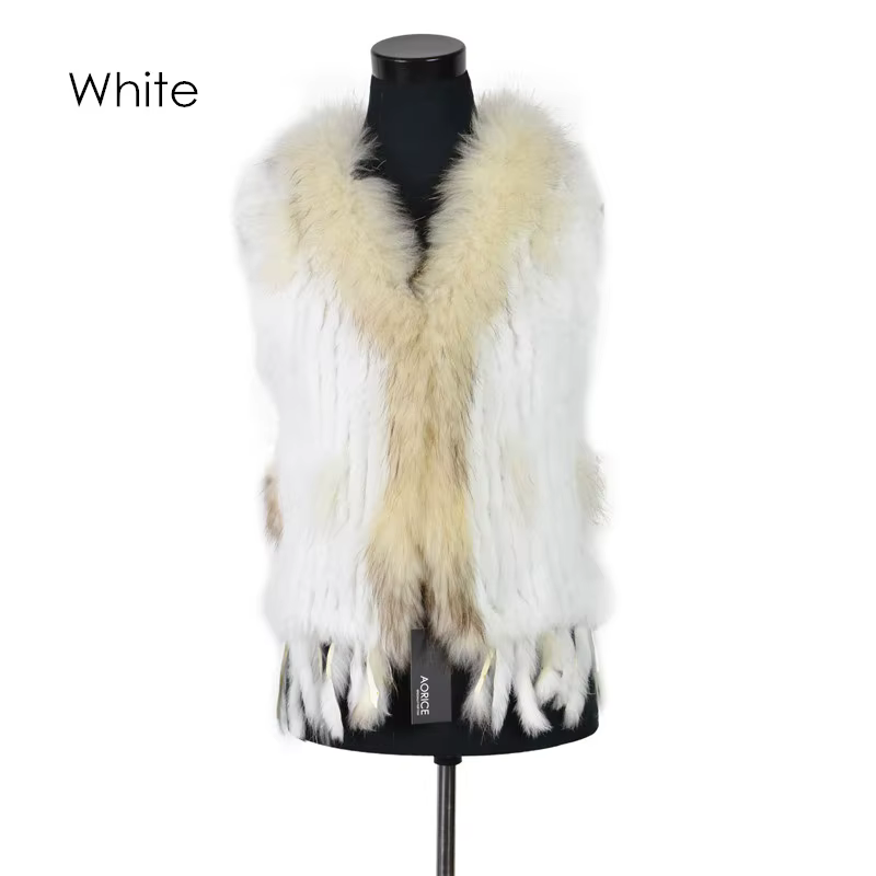 17 gilet en vraie fourrure de lapin naturel pour femmes avec col