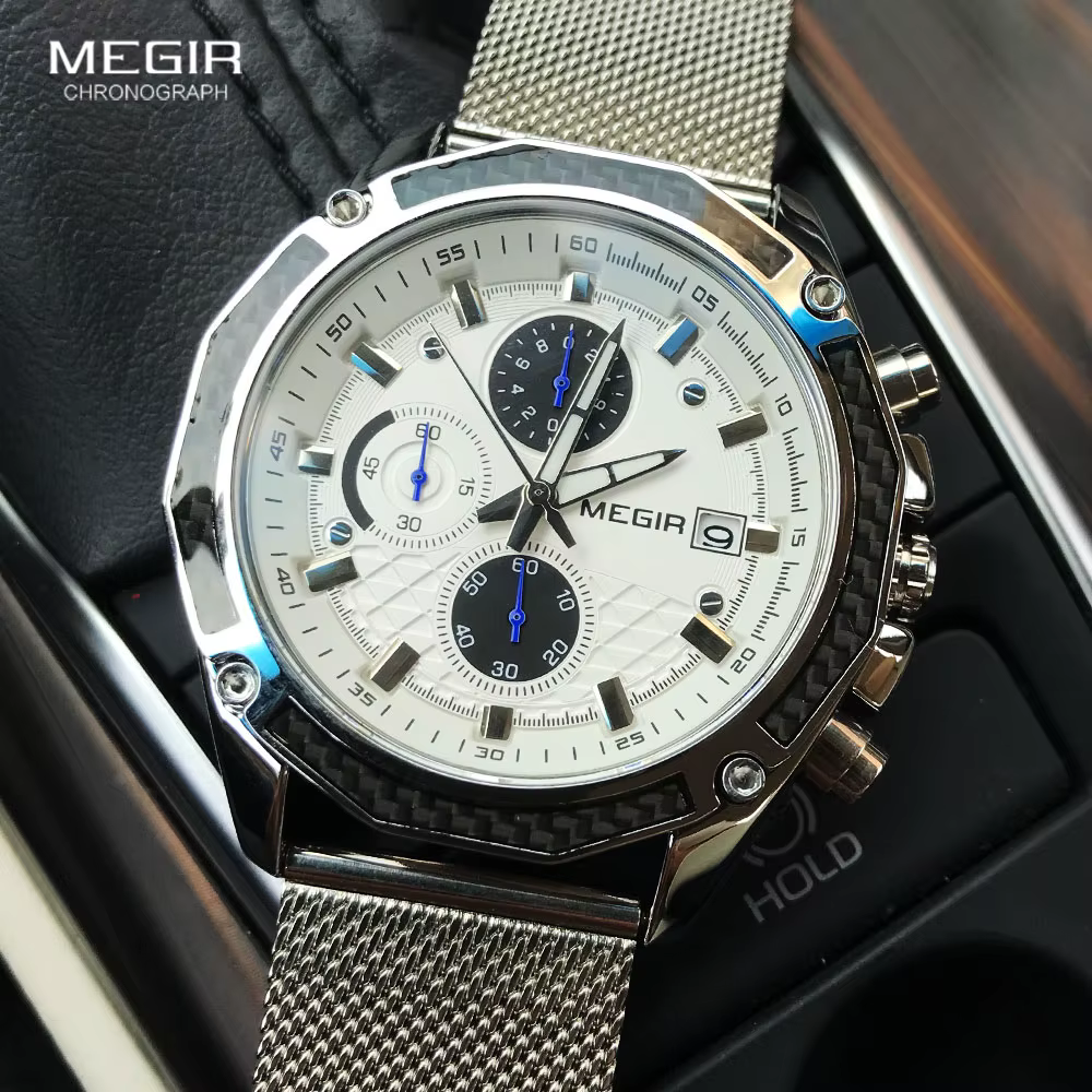 MEGIR – montre de luxe à Quartz pour hommes, chronographe, étanche, bracelet en maille, Sport militaire décontracté, 2020