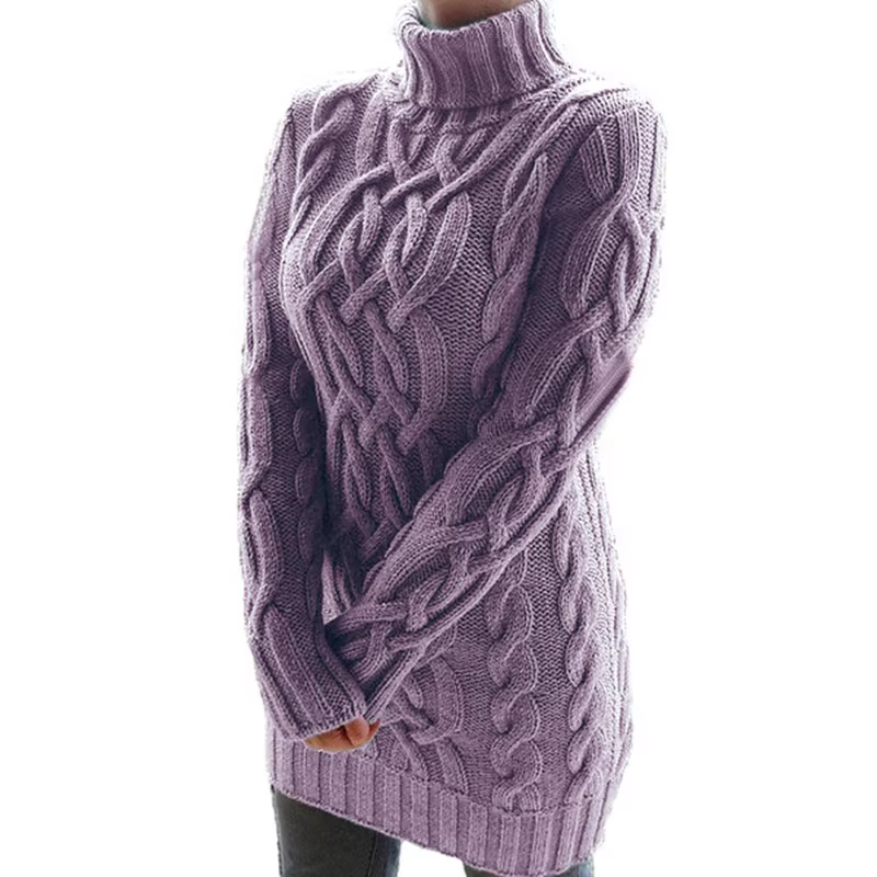 Automne hiver épaissir pull robes pour femmes col roulé à manches longues tricoté rétro chandails dames pulls