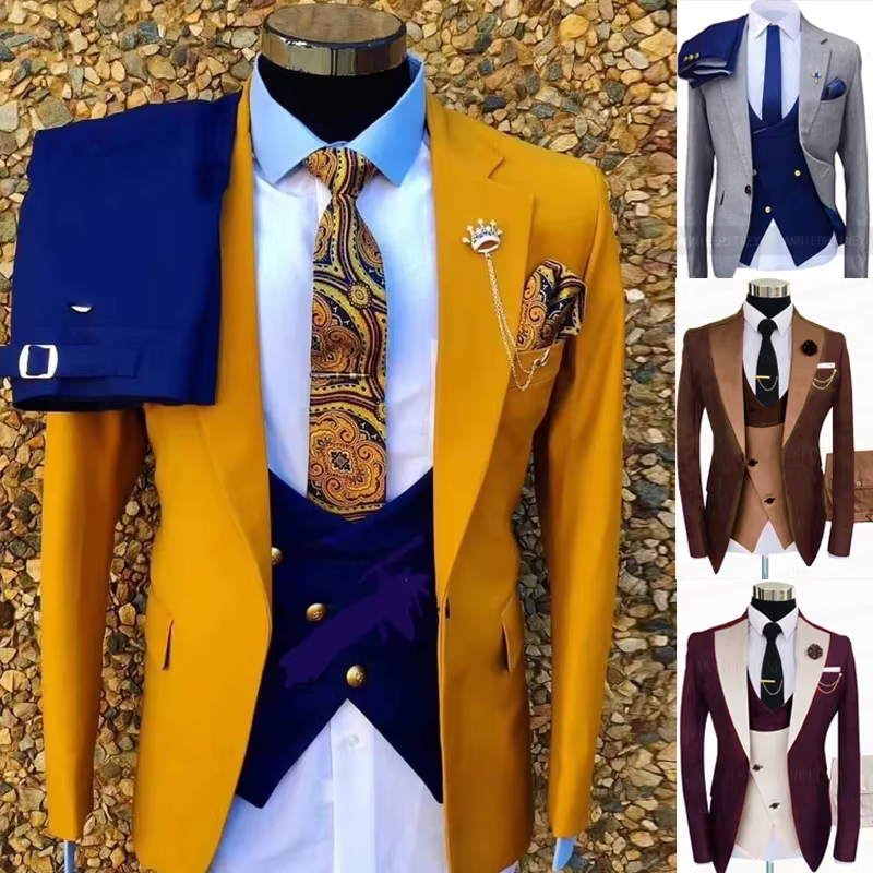 Costume de mariage pour homme gris, veste bleue, pantalon, sur mesure, grandes tailles, smoking formel, trajes de hombre, costume homme, 턱시도