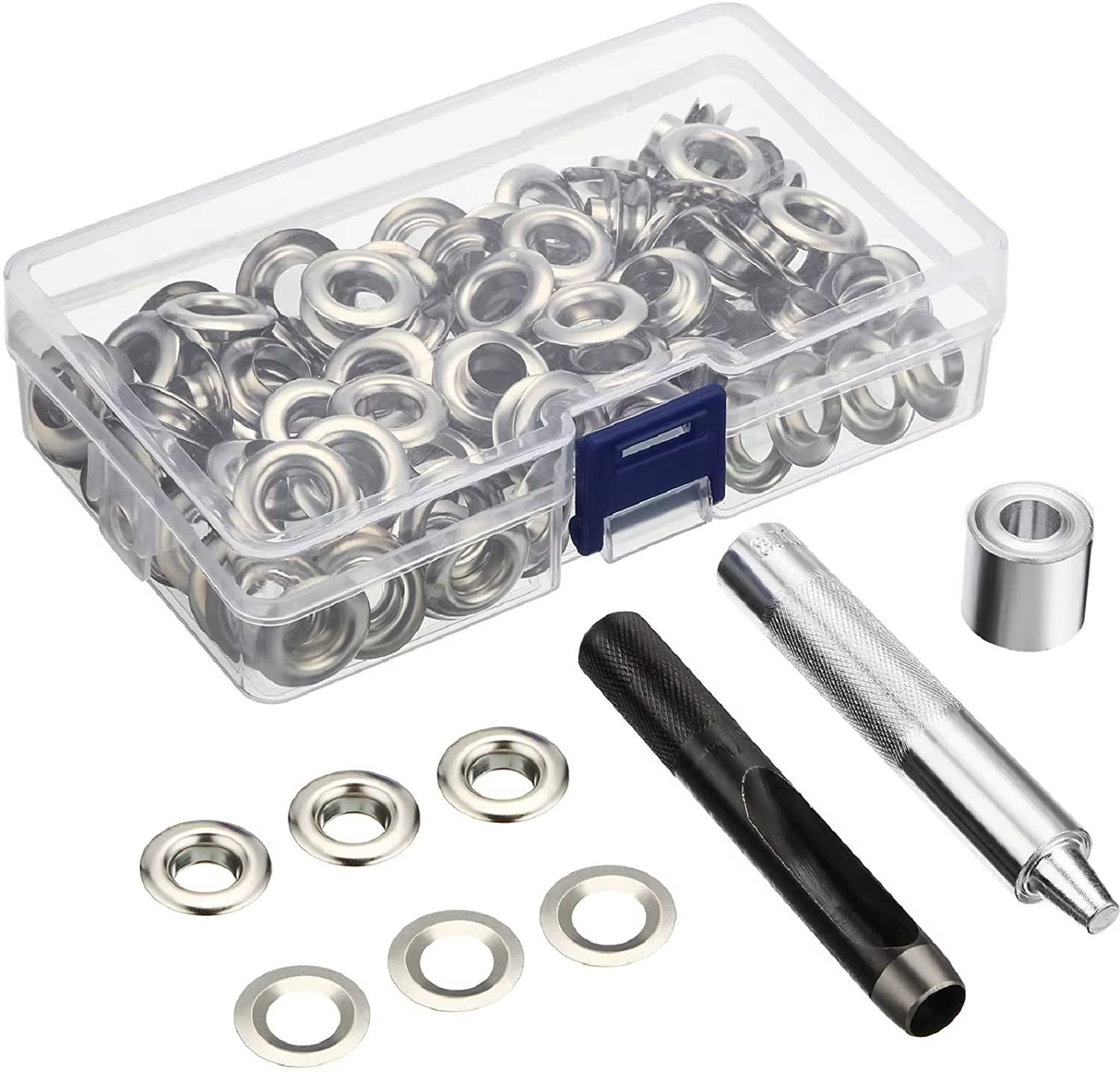 Kit d'outils à œillets en argent, 100 ensembles de 6mm 10mm 12mm 14mm de diamètre intérieur pour vêtements, chaussures, sac, artisanat en cuir, bricolage