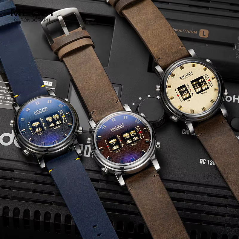 MEGIR 2020 nouvelles montres de luxe hommes Sport militaire rouleau pointeur montre à Quartz homme mode acier inoxydable maille bracelet montre-bracelet