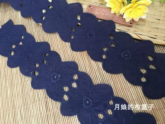 Garnitures en dentelle brodée en coton bleu marine, jupe bricolage, accessoires vestisens, tissu de gril, 2 m par lot