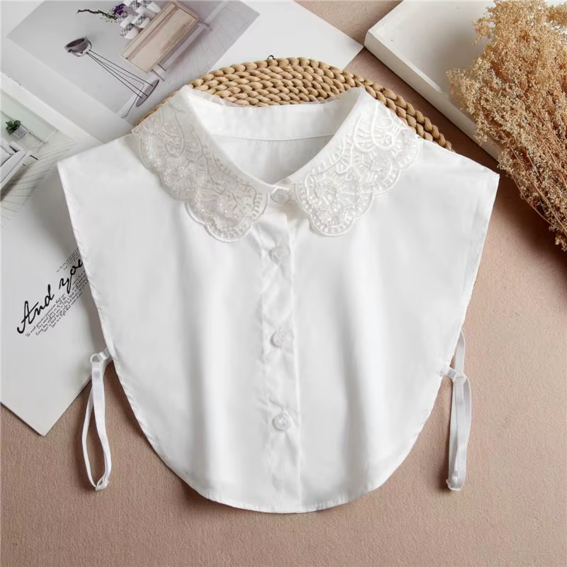 Faux col en mousseline de soie pour femme, manches en coton, chemise amovible, chemisier à revers, haut, décor, mode