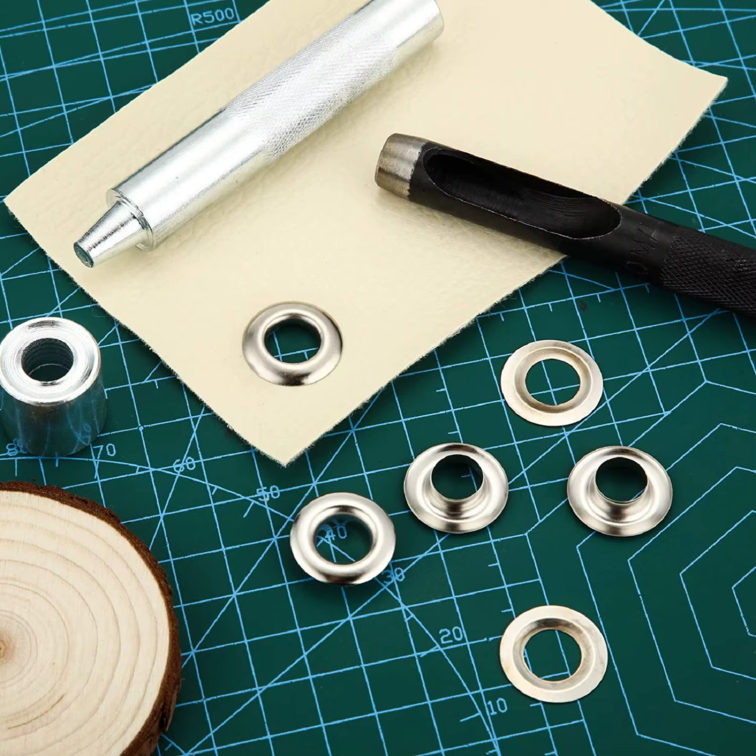 Kit d'outils à œillets en argent, 100 ensembles de 6mm 10mm 12mm 14mm de diamètre intérieur pour vêtements, chaussures, sac, artisanat en cuir, bricolage