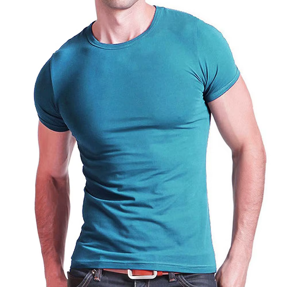 T-shirt homme 2026 col en V extensible, couleur unie, manches courtes, coupe ajustée, neuf