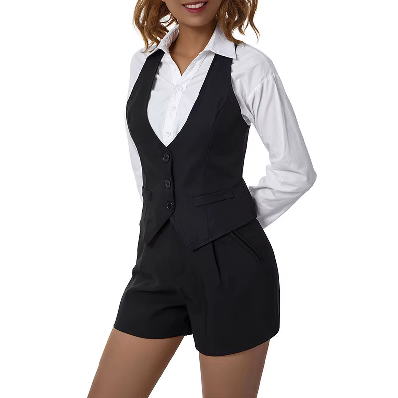 Lamuusaa femmes gilet mode vêtements Sexy col en V sans manches boutonné ajusté Racer dos classique