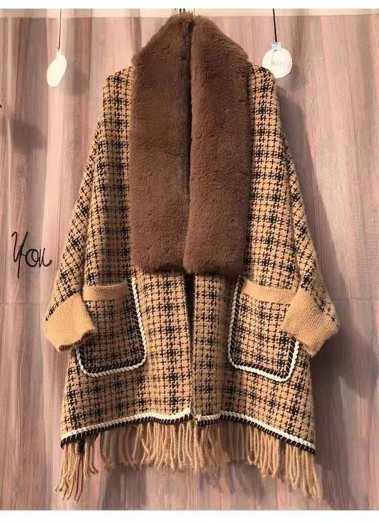 Manteau cardigan en fausse fourrure de vison avec poche pour femme