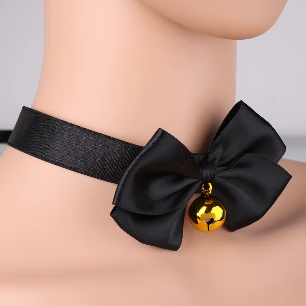 Collier ras du cou à nœud papillon, avec cloche réglable, cloche à ruban doux, Sexy, petit nœud de cloche, tour de cou, jeu de rôle