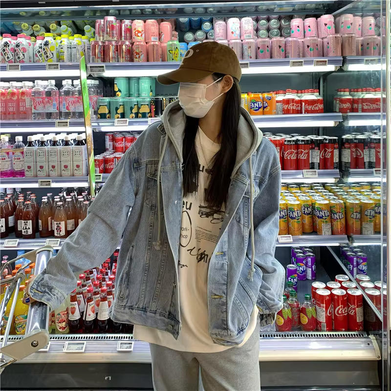 Veste en Jean à capuche pour femme, manteaux en Denim amples et boutonnés de Style coréen, nouvelle mode d'automne 2025, veste surdimensionnée