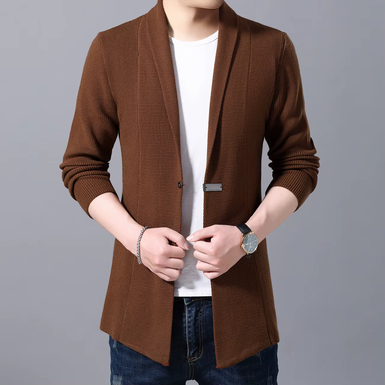 Cardigan hommes chandails printemps automne hommes décontracté Cardigan veste homme couleur unie Long pull coupe-vent simple bouton manteaux